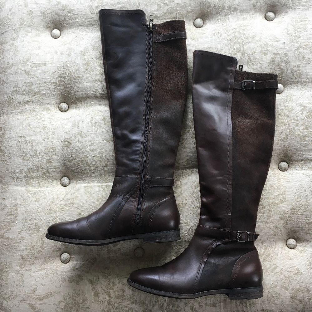 UGG DANAE Tall Leather Riding Boots - Sz 6.5  Dark Brown